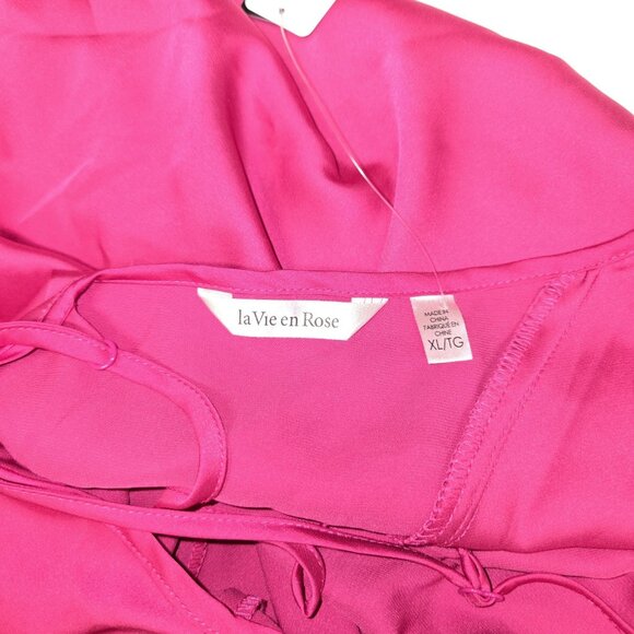 La Vie en Rose Fuchsia Pink Satin Slip Long Nightgown XL - Picture 4 of 8
